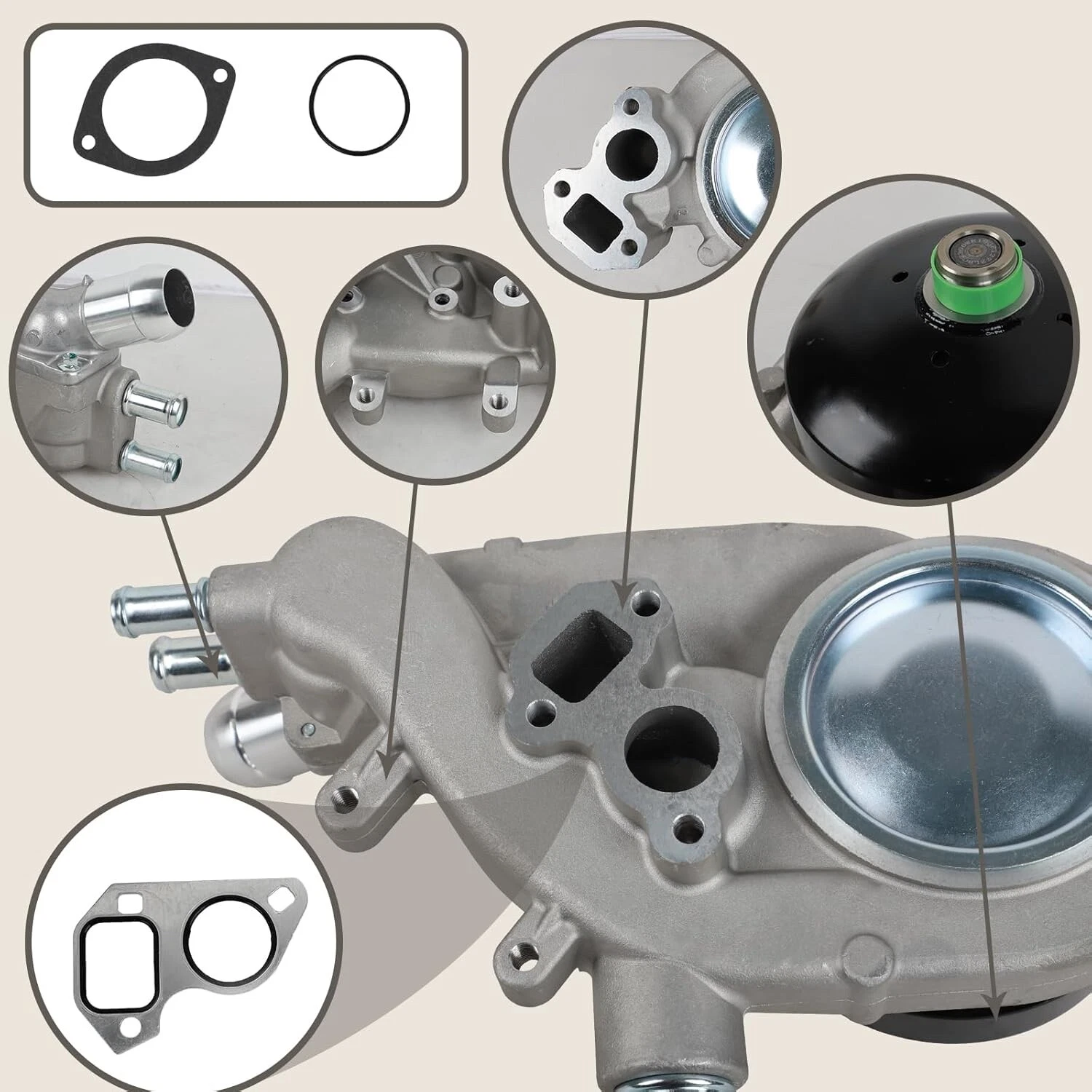 MOSTPLUS Water Pump w/Gasket Compatible with Buick Chevy Tahoe GMC Yukon 4.8L 5.3L 6.0L Replaces 130-7341 130-7320 130-7340 AW5087 - Image 5