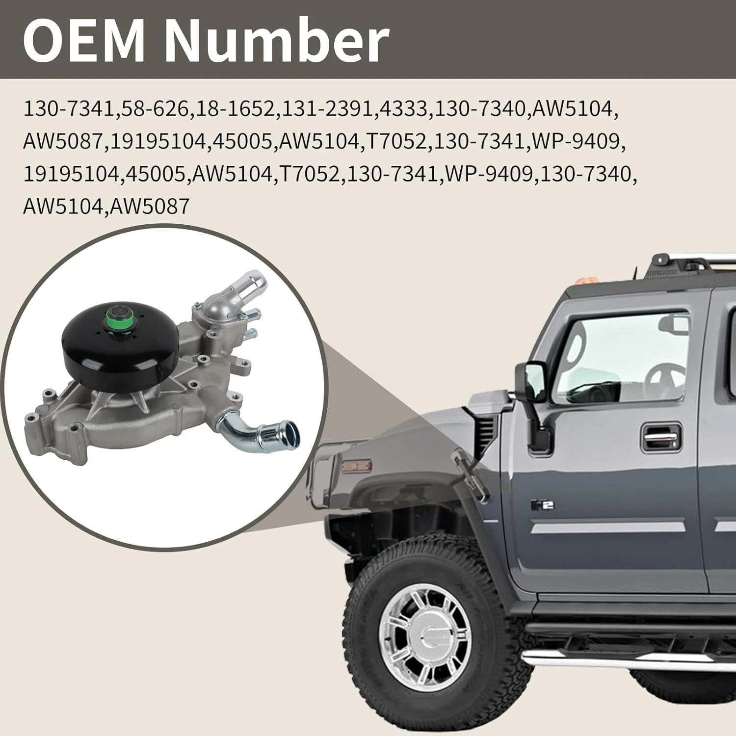 MOSTPLUS Water Pump w/Gasket Compatible with Buick Chevy Tahoe GMC Yukon 4.8L 5.3L 6.0L Replaces 130-7341 130-7320 130-7340 AW5087 - Image 4